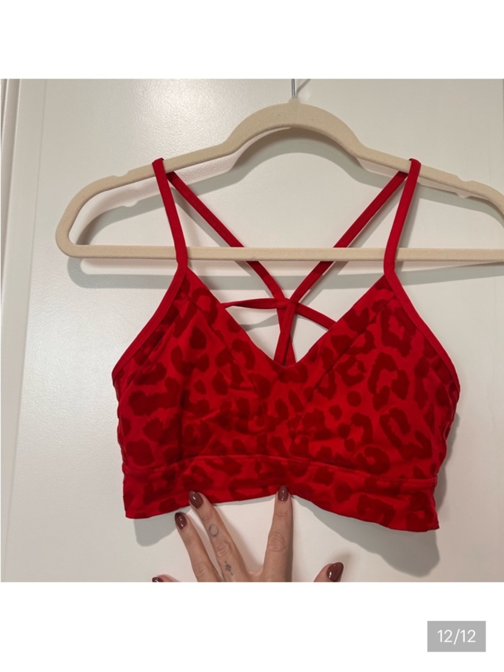 Balance Athletica Red velvety Leopard Print sports bra